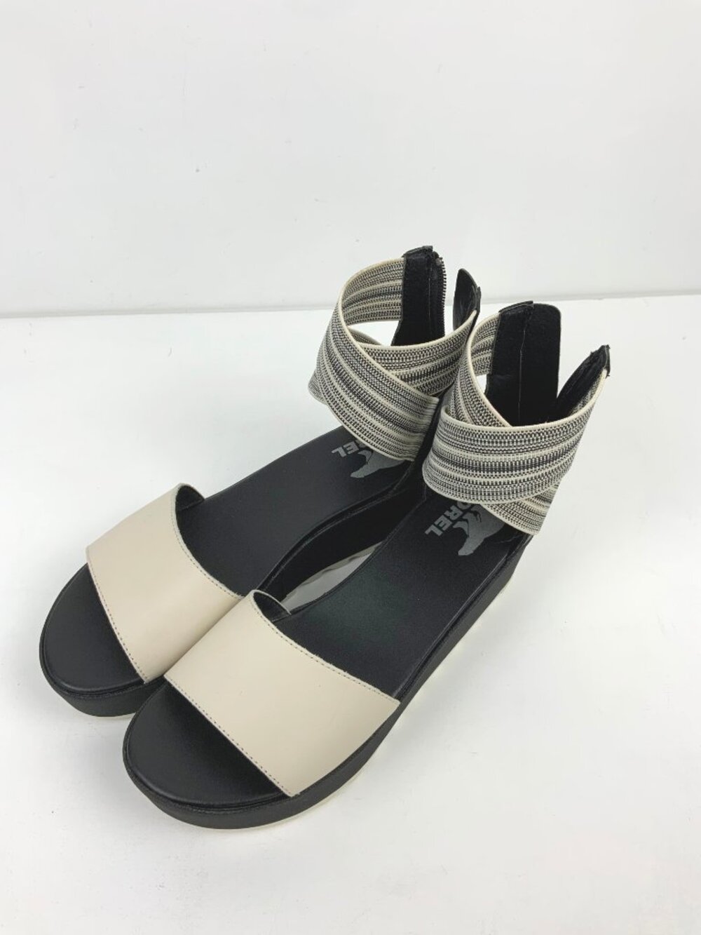 SOREL Dayspring Ankle Strap Platform Sandals Cream/Black Sz 8.5 - Picture 7 of 16